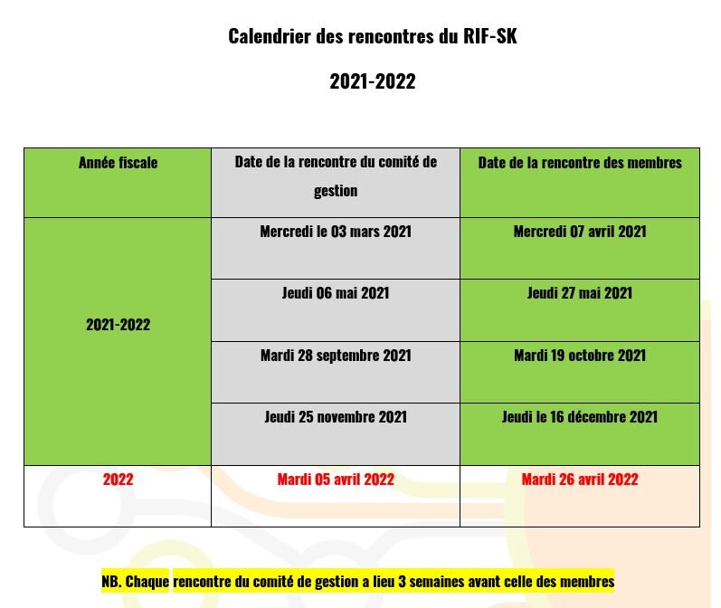Calendrier des rencontres 2020-2025